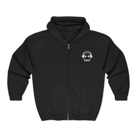 Skull Headphones Zip Hoodie — Minimal DJ Music Streetwear
